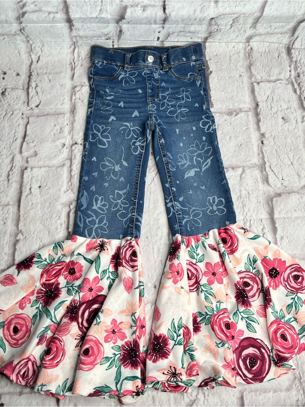 Girls upcycled Floral Bell Bottom Jeans size 6x